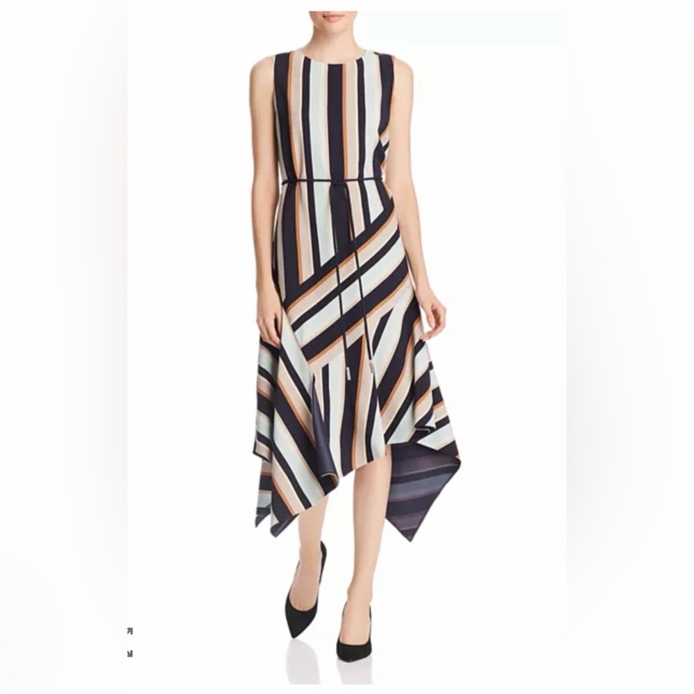 Lafayette‎ 148 Sleeveless Marnie Striped Dress Large Midi Casual Business Career
